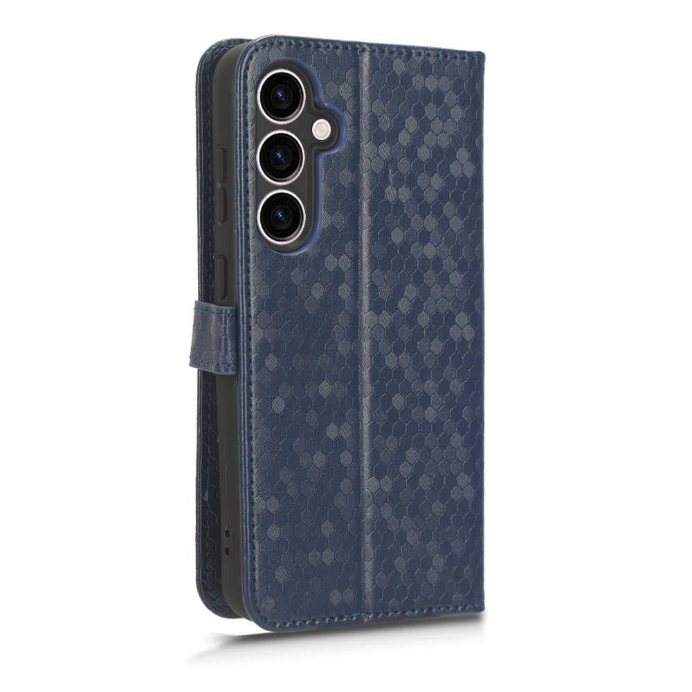 For Samsung Galaxy M34 5G / F34 5G PU Leather Stand Phone Case Dot Imprinted Wallet Cover - Dark Blue