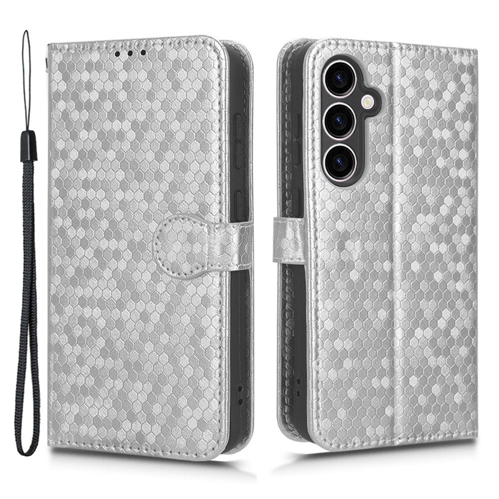 For Samsung Galaxy M34 5G / F34 5G PU Leather Stand Phone Case Dot Imprinted Wallet Cover - Silver