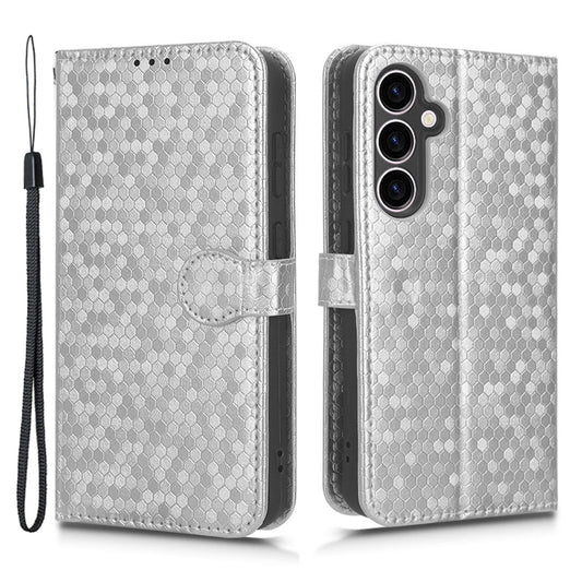 For Samsung Galaxy M34 5G / F34 5G PU Leather Stand Phone Case Dot Imprinted Wallet Cover - Silver