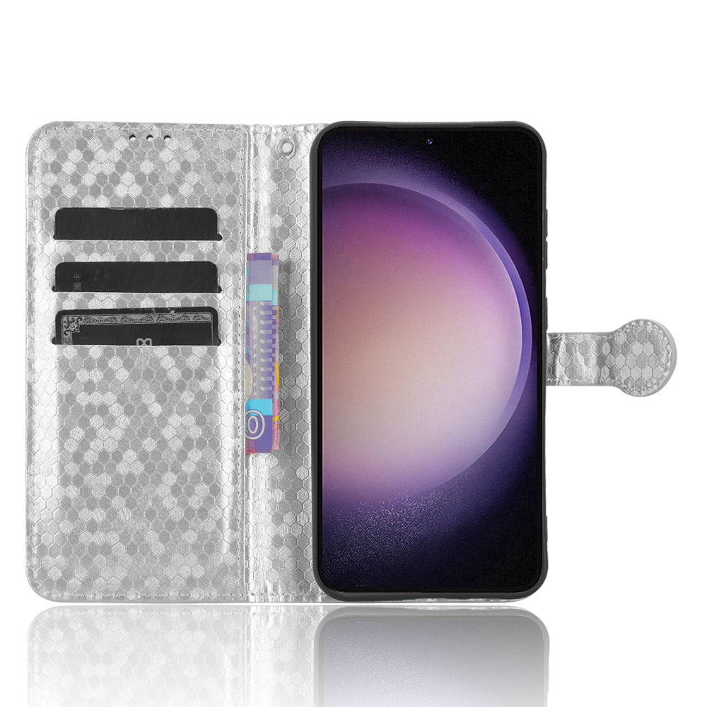 For Samsung Galaxy M34 5G / F34 5G PU Leather Stand Phone Case Dot Imprinted Wallet Cover - Silver