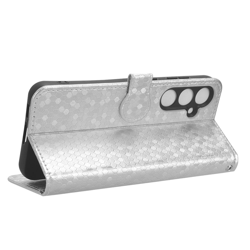 For Samsung Galaxy M34 5G / F34 5G PU Leather Stand Phone Case Dot Imprinted Wallet Cover - Silver