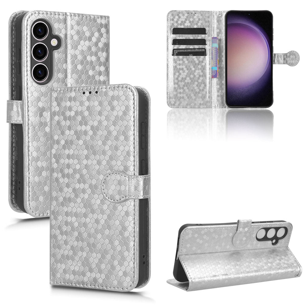 For Samsung Galaxy M34 5G / F34 5G PU Leather Stand Phone Case Dot Imprinted Wallet Cover - Silver