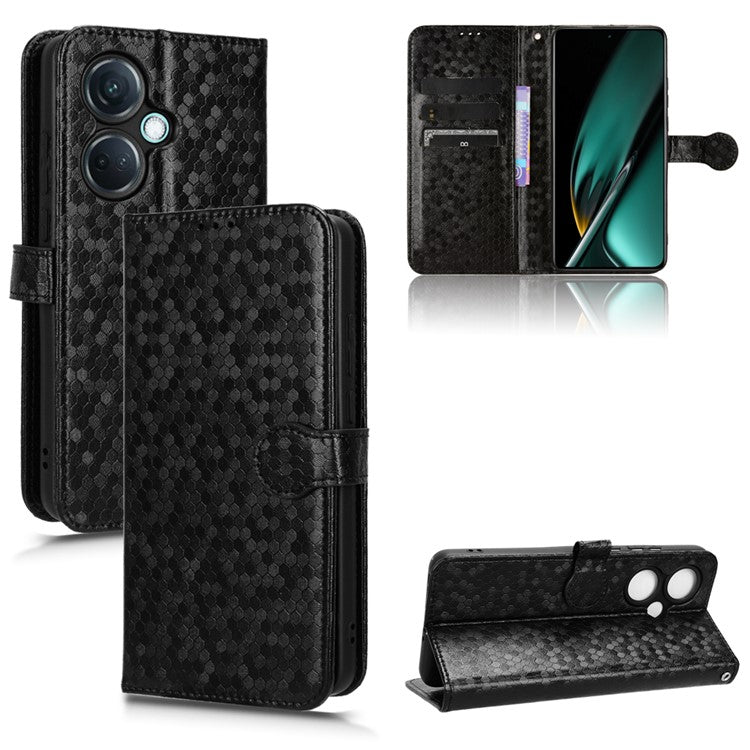 For OnePlus Nord CE3 5G / Oppo K11 5G Wallet Stand Phone Case Dot Imprinted PU Leather Cover - Black