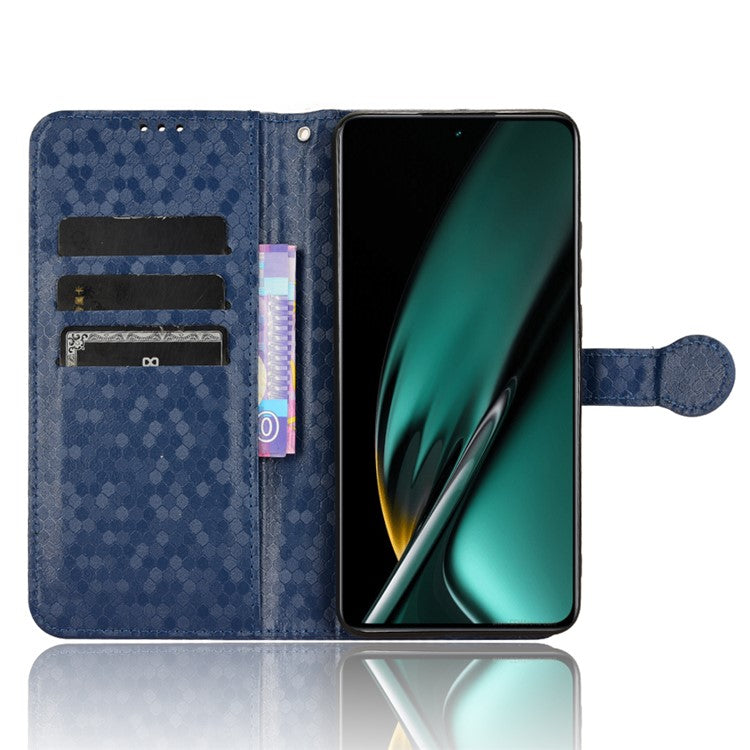 For OnePlus Nord CE3 5G / Oppo K11 5G Wallet Stand Phone Case Dot Imprinted PU Leather Cover - Dark Blue