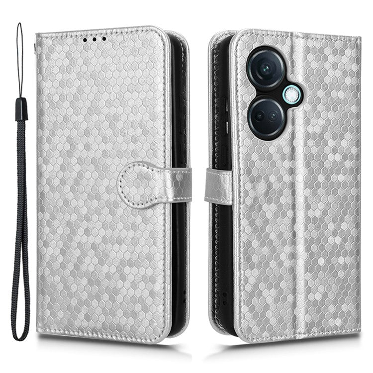 For OnePlus Nord CE3 5G / Oppo K11 5G Wallet Stand Phone Case Dot Imprinted PU Leather Cover - Silver