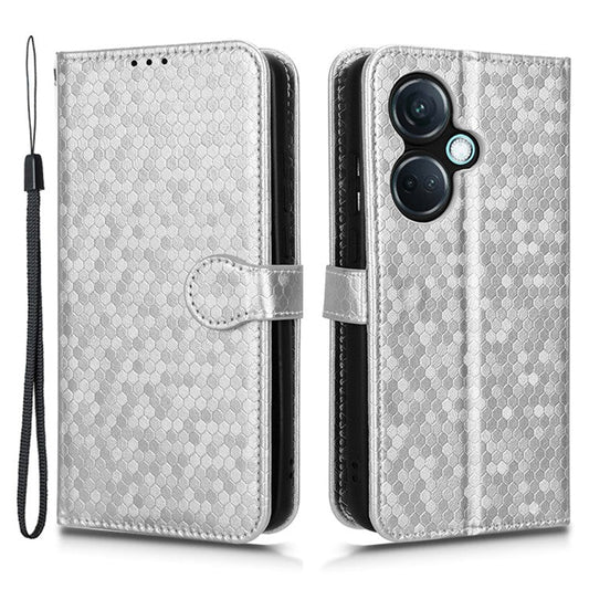 For OnePlus Nord CE3 5G / Oppo K11 5G Wallet Stand Phone Case Dot Imprinted PU Leather Cover - Silver