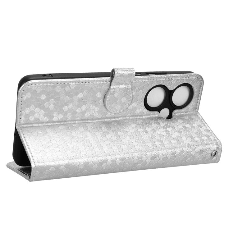 For OnePlus Nord CE3 5G / Oppo K11 5G Wallet Stand Phone Case Dot Imprinted PU Leather Cover - Silver