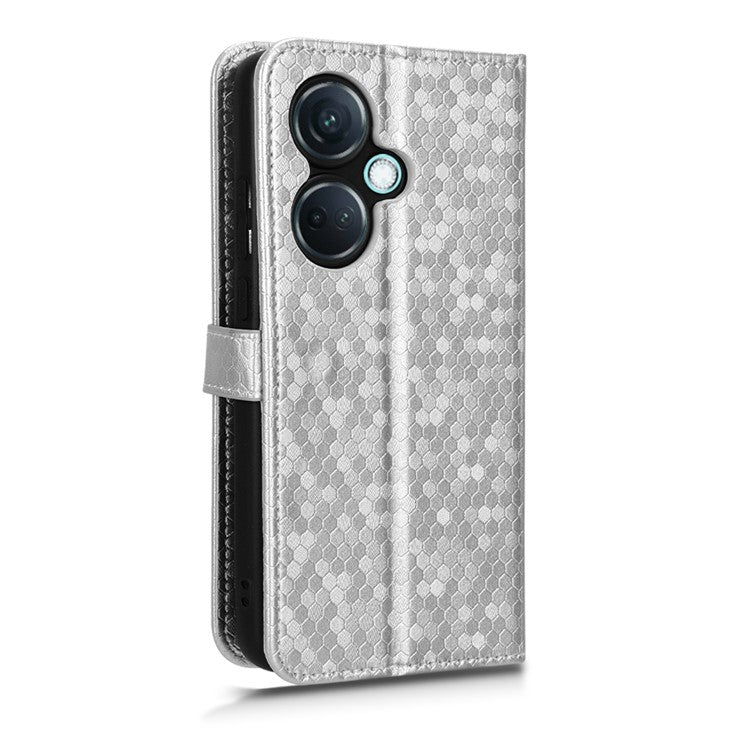 For OnePlus Nord CE3 5G / Oppo K11 5G Wallet Stand Phone Case Dot Imprinted PU Leather Cover - Silver