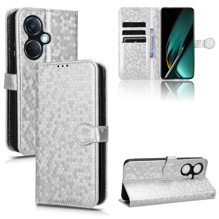For OnePlus Nord CE3 5G / Oppo K11 5G Wallet Stand Phone Case Dot Imprinted PU Leather Cover - Silver