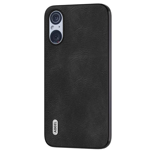 ABEEL Cowhide Texture Phone Case for Sony Xperia 5 V , PU Leather Coated TPU+PC Phone Cover - Black