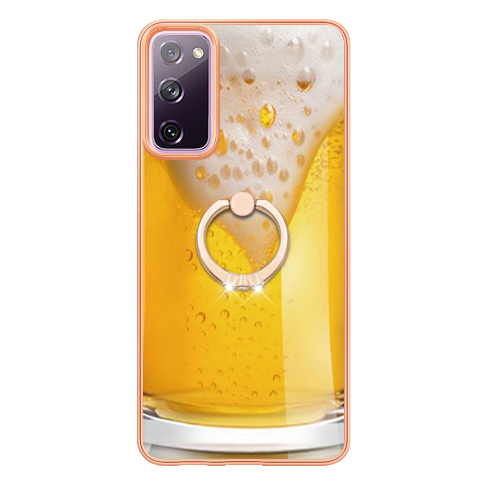 YB IMD Series-20 Style D 2.0mm TPU Soft Shell for Samsung Galaxy S20 FE 4G / FE 5G / S20 Lite / S20 FE 2022 , IMD Kickstand Electroplated Phone Cover - Beer