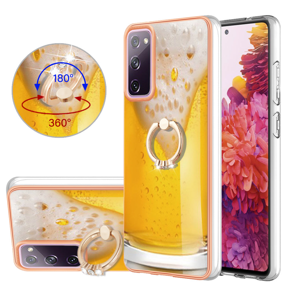 YB IMD Series-20 Style D 2.0mm TPU Soft Shell for Samsung Galaxy S20 FE 4G / FE 5G / S20 Lite / S20 FE 2022 , IMD Kickstand Electroplated Phone Cover - Beer