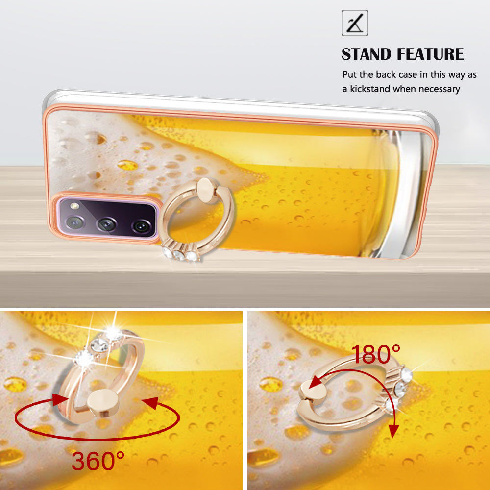 YB IMD Series-20 Style D 2.0mm TPU Soft Shell for Samsung Galaxy S20 FE 4G / FE 5G / S20 Lite / S20 FE 2022 , IMD Kickstand Electroplated Phone Cover - Beer