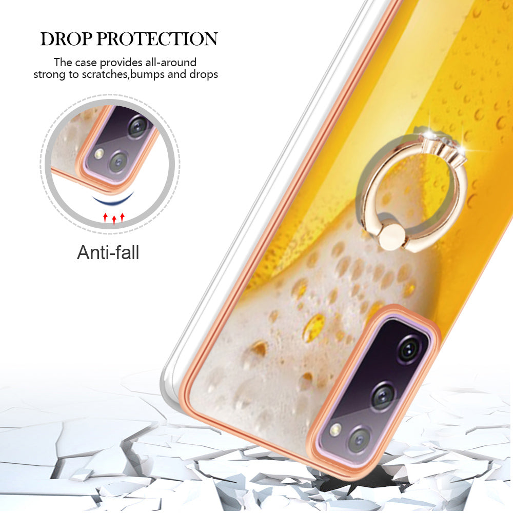 YB IMD Series-20 Style D 2.0mm TPU Soft Shell for Samsung Galaxy S20 FE 4G / FE 5G / S20 Lite / S20 FE 2022 , IMD Kickstand Electroplated Phone Cover - Beer