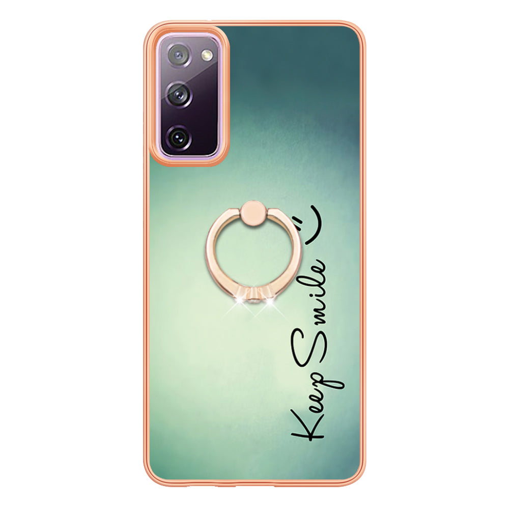 YB IMD Series-20 Style D 2.0mm TPU Soft Shell for Samsung Galaxy S20 FE 4G / FE 5G / S20 Lite / S20 FE 2022 , IMD Kickstand Electroplated Phone Cover - Keep Smile