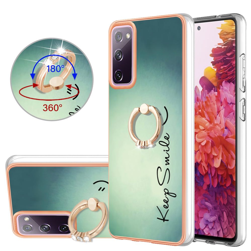 YB IMD Series-20 Style D 2.0mm TPU Soft Shell for Samsung Galaxy S20 FE 4G / FE 5G / S20 Lite / S20 FE 2022 , IMD Kickstand Electroplated Phone Cover - Keep Smile