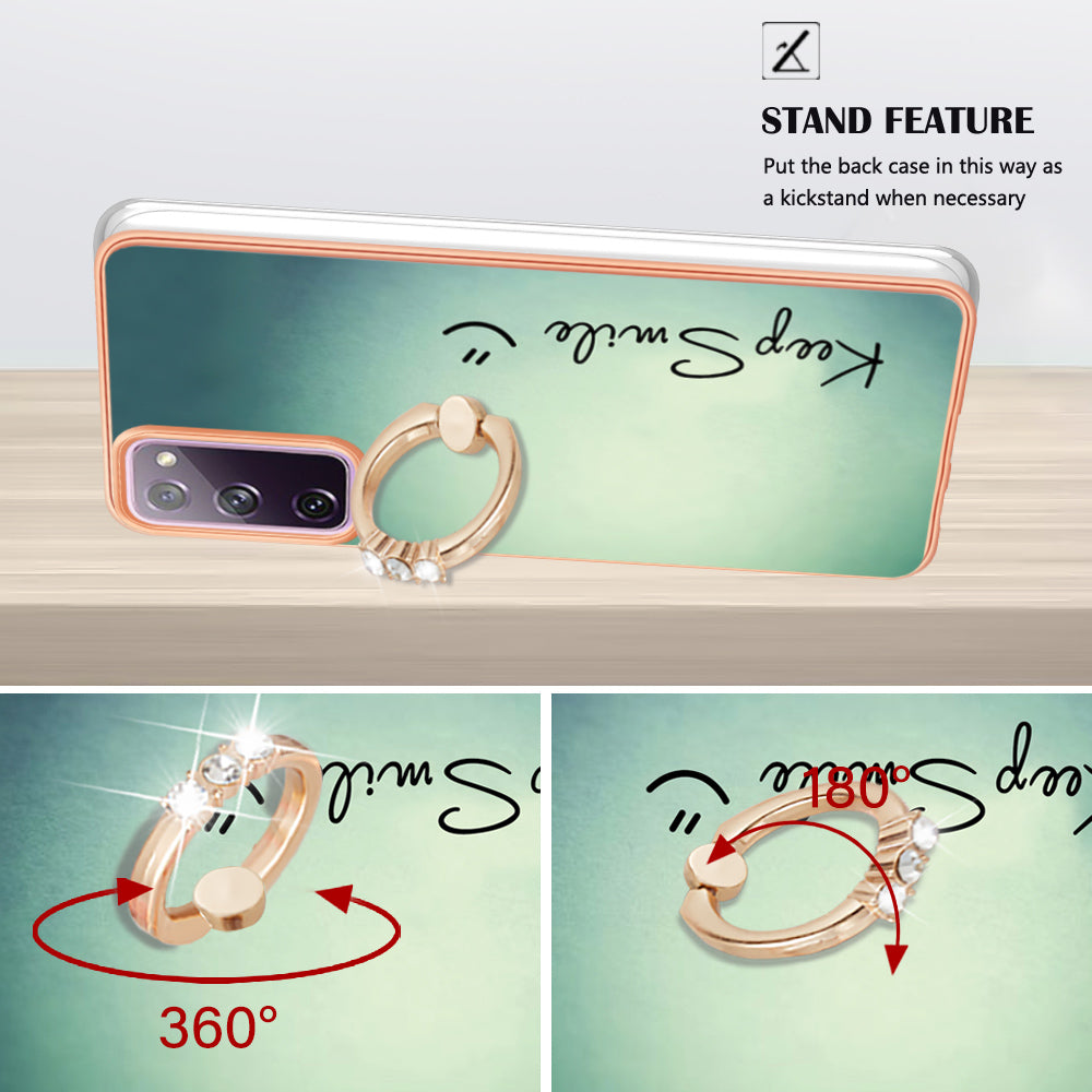 YB IMD Series-20 Style D 2.0mm TPU Soft Shell for Samsung Galaxy S20 FE 4G / FE 5G / S20 Lite / S20 FE 2022 , IMD Kickstand Electroplated Phone Cover - Keep Smile