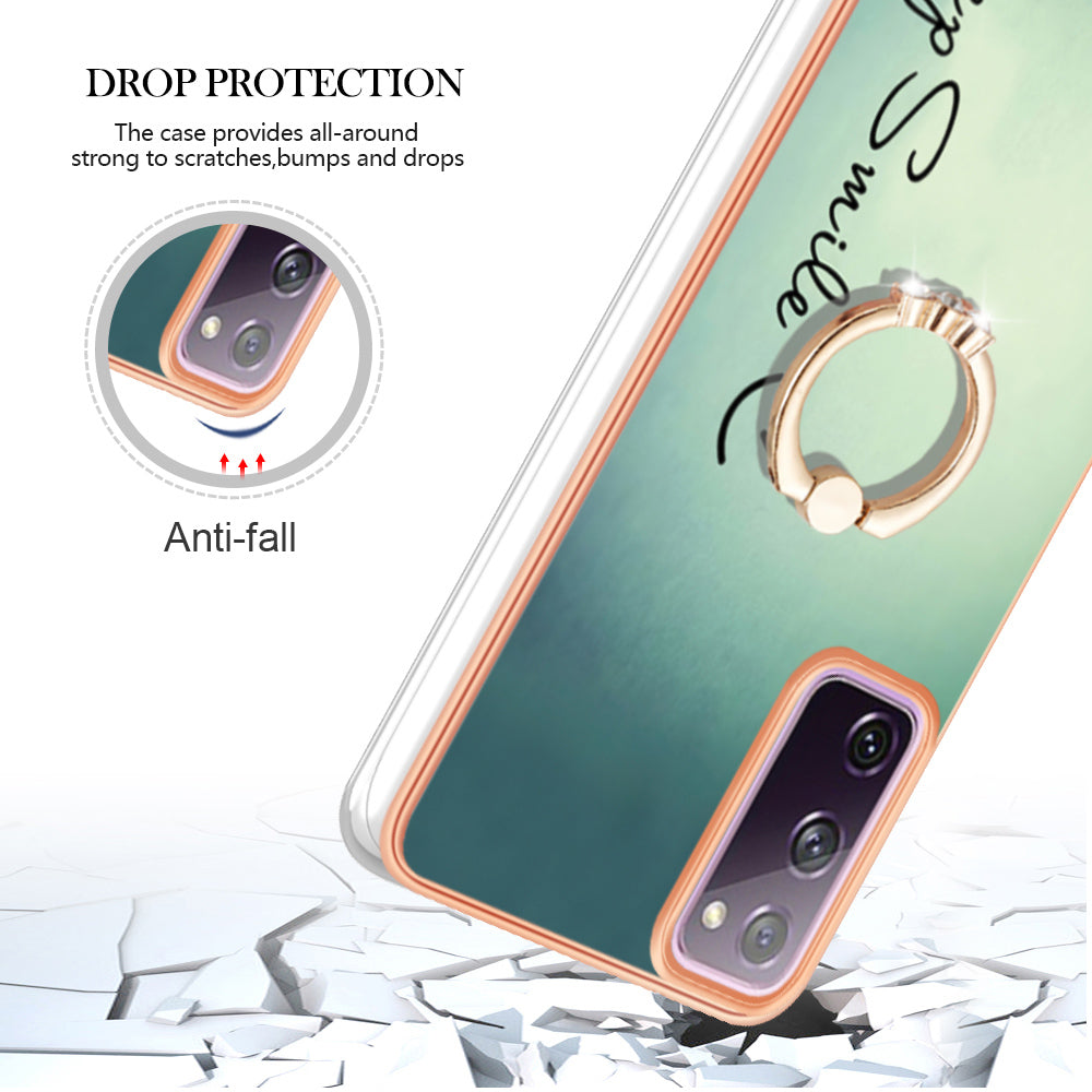YB IMD Series-20 Style D 2.0mm TPU Soft Shell for Samsung Galaxy S20 FE 4G / FE 5G / S20 Lite / S20 FE 2022 , IMD Kickstand Electroplated Phone Cover - Keep Smile