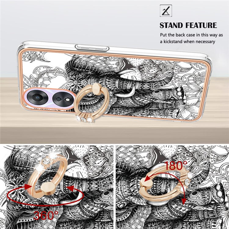 YB IMD Series-20 Style D For Oppo A58 5G / A78 5G Electroplated Phone Case Ring Kickstand 2.0mm TPU IMD Cover - Totem Elephant
