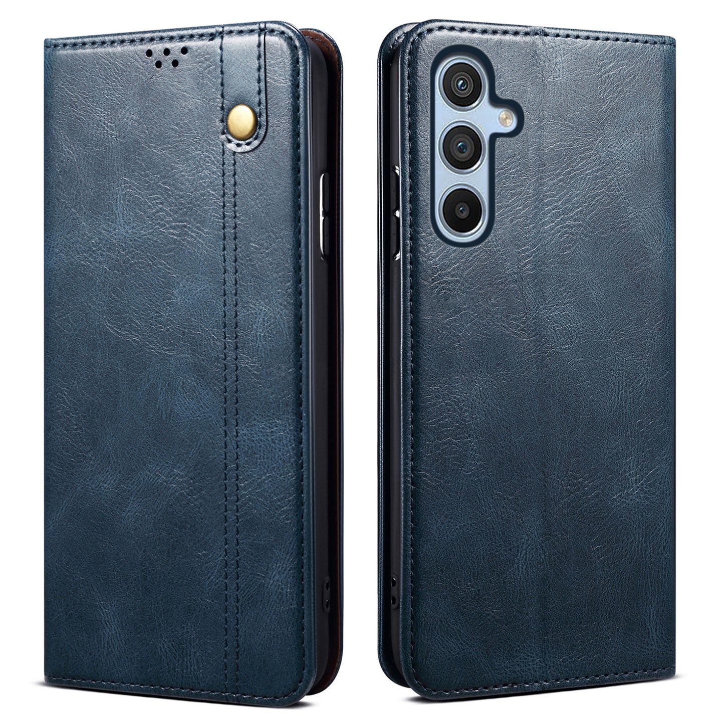 For Samsung Galaxy M34 5G / F34 5G Stand Wallet Case Waxy Crazy Horse Texture PU Leather Phone Shell Cover - Blue