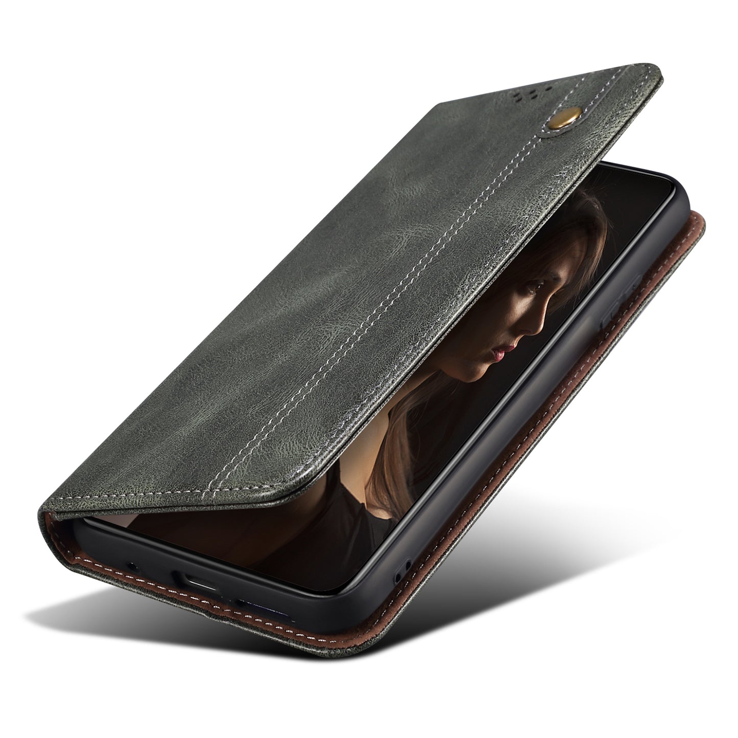 For Samsung Galaxy M34 5G / F34 5G Stand Wallet Case Waxy Crazy Horse Texture PU Leather Phone Shell Cover - Green