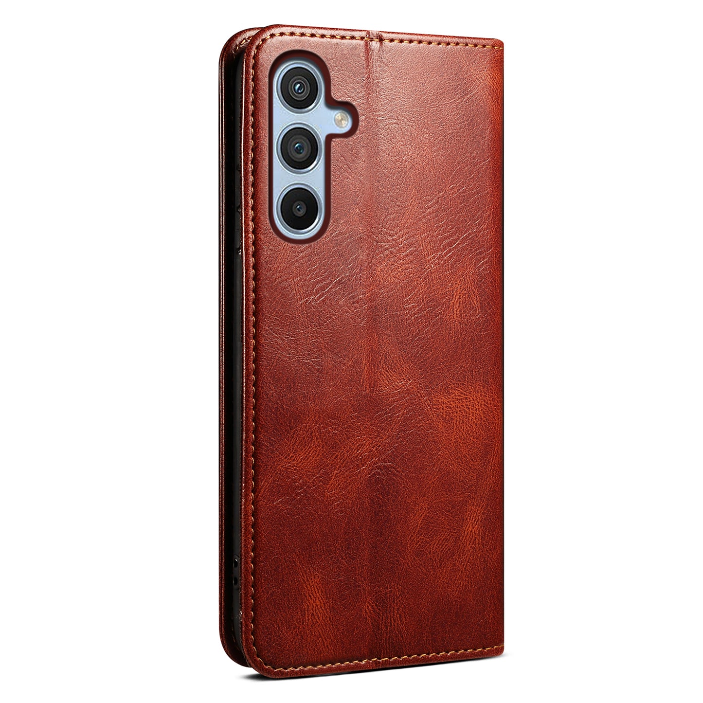For Samsung Galaxy M34 5G / F34 5G Stand Wallet Case Waxy Crazy Horse Texture PU Leather Phone Shell Cover - Brown