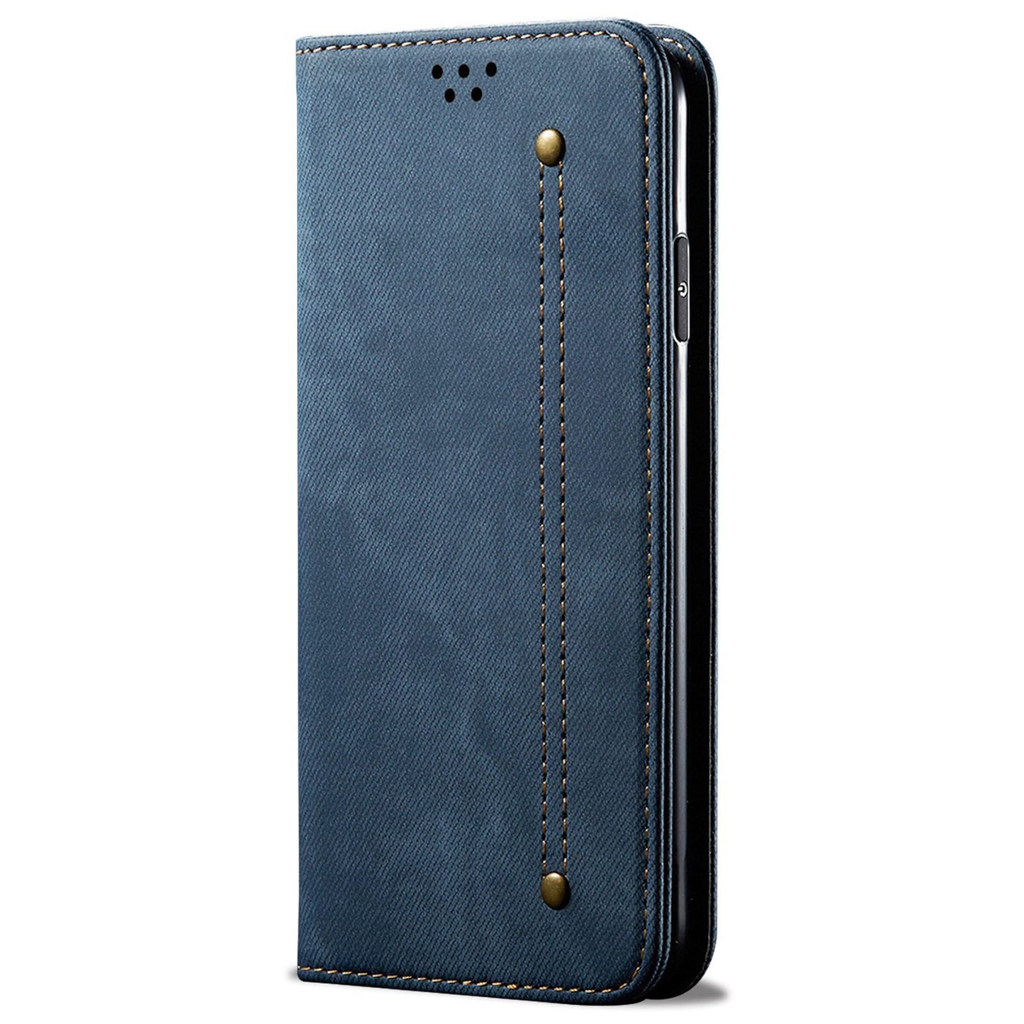 For Samsung Galaxy M34 5G / F34 5G Jeans Cloth Texture Phone Stand Cover Wallet Phone Case PU Leather Shell - Blue