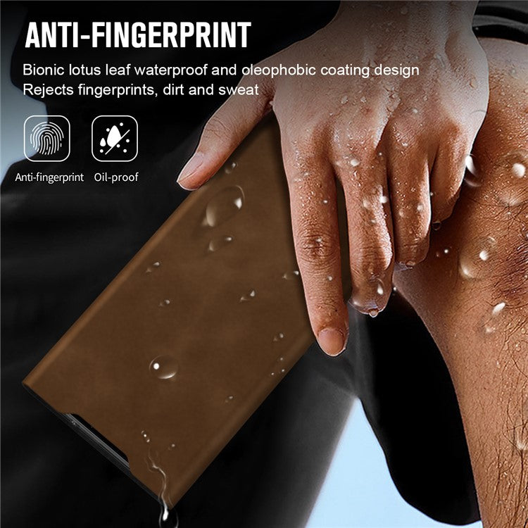 For Samsung Galaxy S23 Ultra Card Holder PU Leather + PC Phone Case Nappa Texture Stand Cover - Brown
