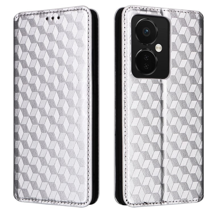 For Oppo K11 5G / OnePlus Nord CE3 5G Imprinted Rhombus Wallet Phone Case Dustproof PU Leather Stand Cover - Silver