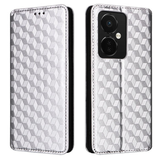For Oppo K11 5G / OnePlus Nord CE3 5G Imprinted Rhombus Wallet Phone Case Dustproof PU Leather Stand Cover - Silver