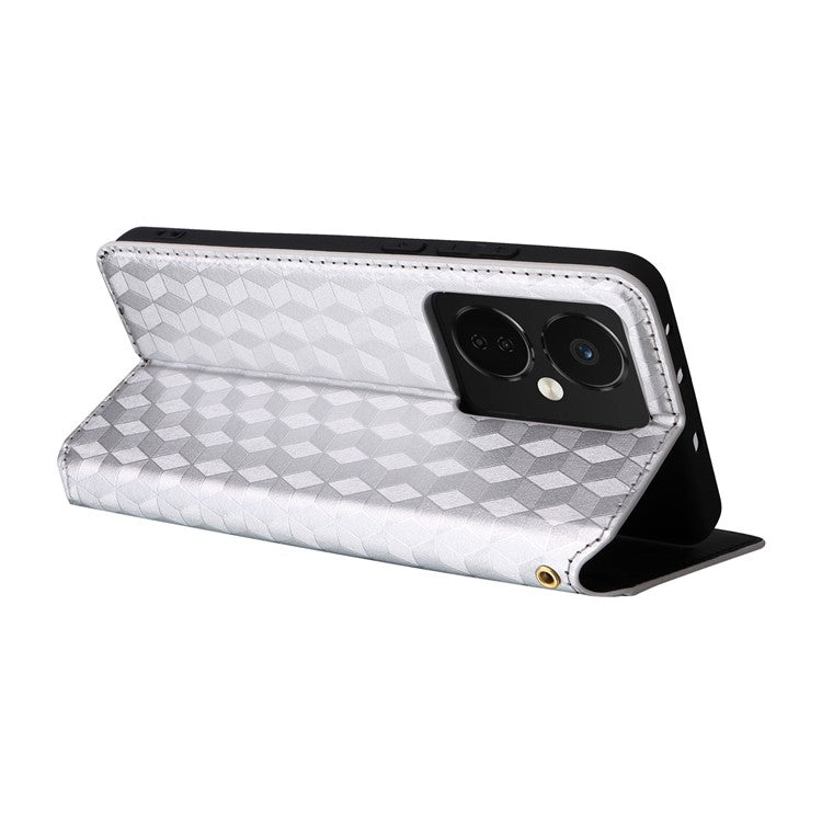 For Oppo K11 5G / OnePlus Nord CE3 5G Imprinted Rhombus Wallet Phone Case Dustproof PU Leather Stand Cover - Silver