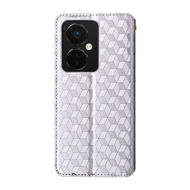 For Oppo K11 5G / OnePlus Nord CE3 5G Imprinted Rhombus Wallet Phone Case Dustproof PU Leather Stand Cover - Silver