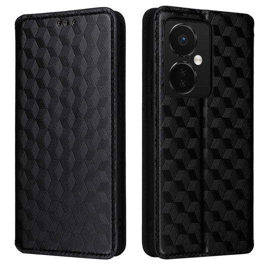 For Oppo K11 5G / OnePlus Nord CE3 5G Imprinted Rhombus Wallet Phone Case Dustproof PU Leather Stand Cover - Black