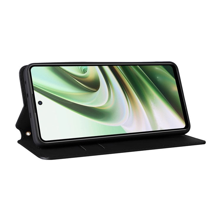 For Oppo K11 5G / OnePlus Nord CE3 5G Imprinted Rhombus Wallet Phone Case Dustproof PU Leather Stand Cover - Black