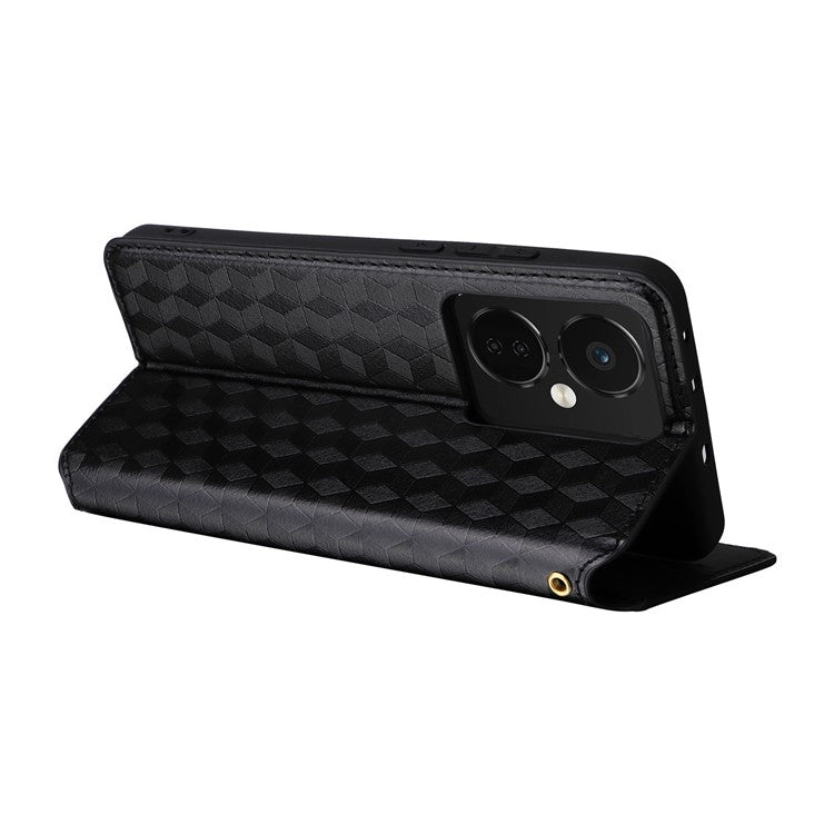 For Oppo K11 5G / OnePlus Nord CE3 5G Imprinted Rhombus Wallet Phone Case Dustproof PU Leather Stand Cover - Black
