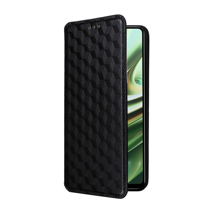 For Oppo K11 5G / OnePlus Nord CE3 5G Imprinted Rhombus Wallet Phone Case Dustproof PU Leather Stand Cover - Black