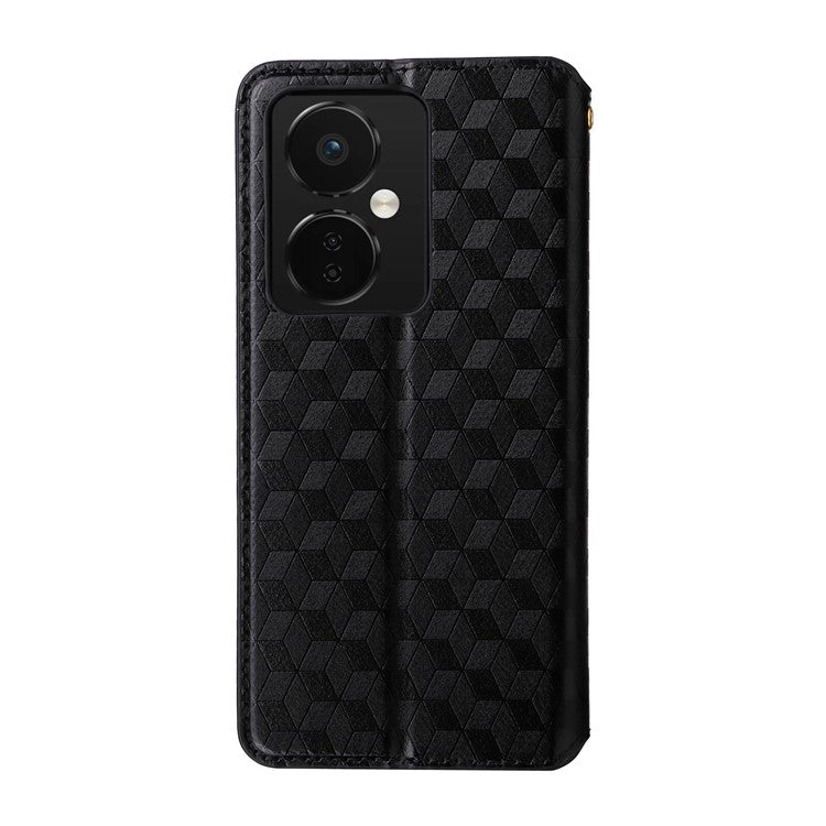 For Oppo K11 5G / OnePlus Nord CE3 5G Imprinted Rhombus Wallet Phone Case Dustproof PU Leather Stand Cover - Black
