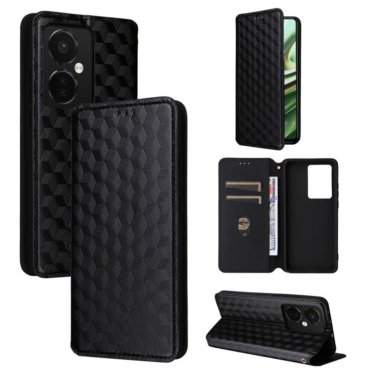 For Oppo K11 5G / OnePlus Nord CE3 5G Imprinted Rhombus Wallet Phone Case Dustproof PU Leather Stand Cover - Black