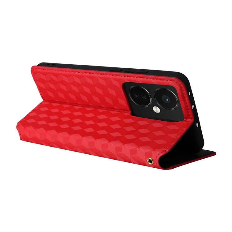 For Oppo K11 5G / OnePlus Nord CE3 5G Imprinted Rhombus Wallet Phone Case Dustproof PU Leather Stand Cover - Red