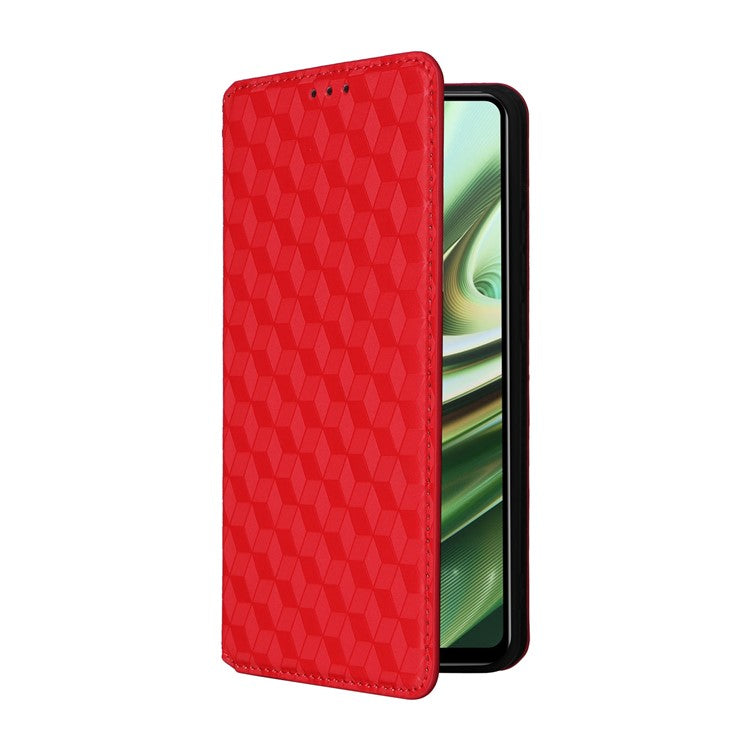For Oppo K11 5G / OnePlus Nord CE3 5G Imprinted Rhombus Wallet Phone Case Dustproof PU Leather Stand Cover - Red