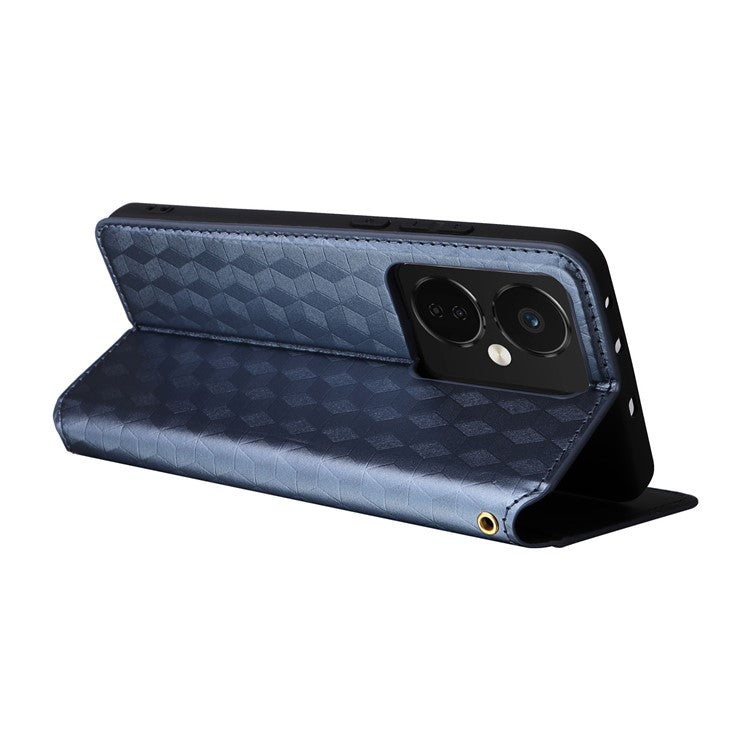 For Oppo K11 5G / OnePlus Nord CE3 5G Imprinted Rhombus Wallet Phone Case Dustproof PU Leather Stand Cover - Blue