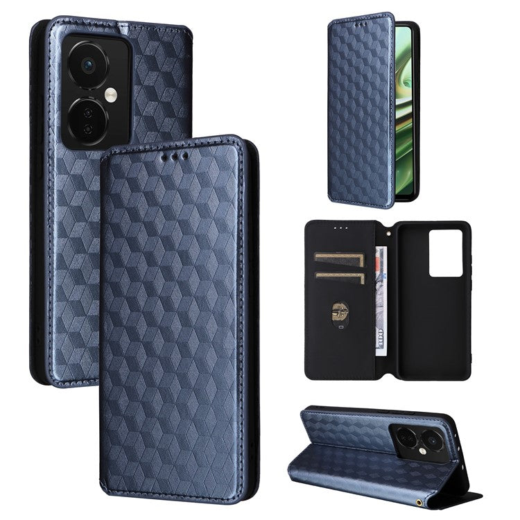 For Oppo K11 5G / OnePlus Nord CE3 5G Imprinted Rhombus Wallet Phone Case Dustproof PU Leather Stand Cover - Blue