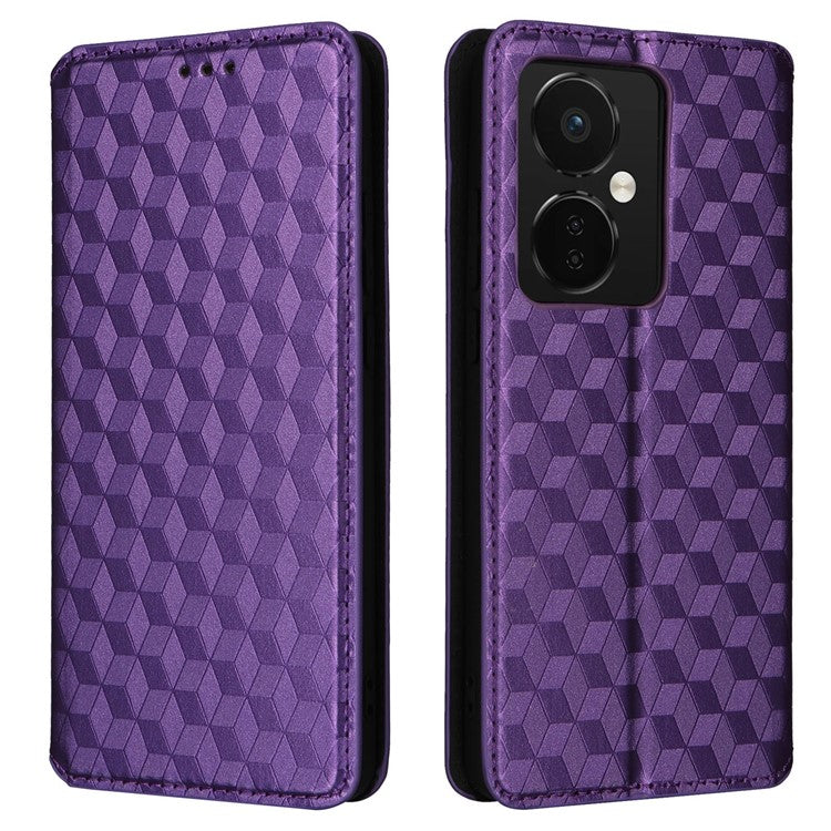 For Oppo K11 5G / OnePlus Nord CE3 5G Imprinted Rhombus Wallet Phone Case Dustproof PU Leather Stand Cover - Purple