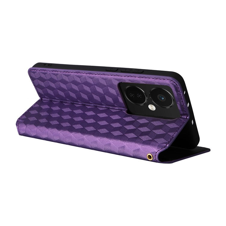 For Oppo K11 5G / OnePlus Nord CE3 5G Imprinted Rhombus Wallet Phone Case Dustproof PU Leather Stand Cover - Purple
