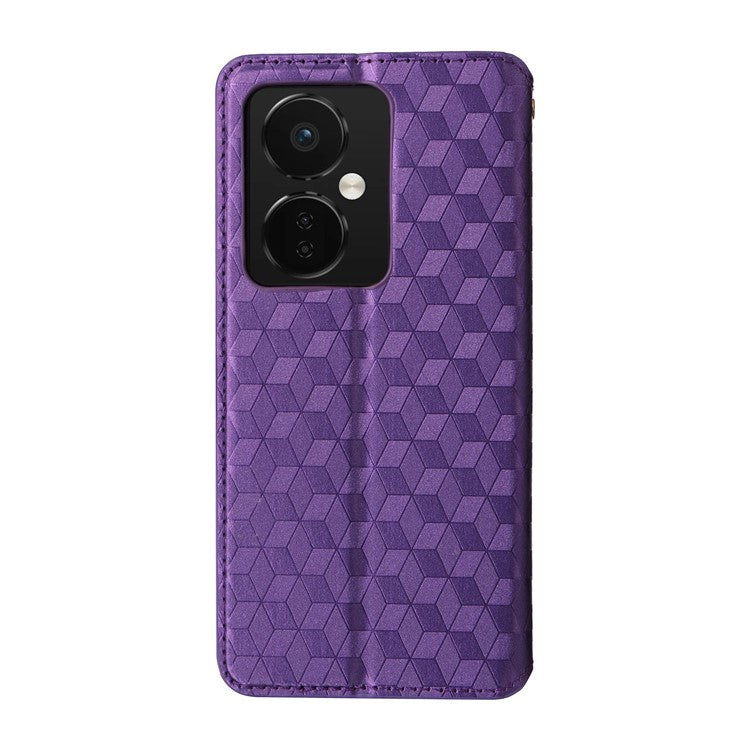 For Oppo K11 5G / OnePlus Nord CE3 5G Imprinted Rhombus Wallet Phone Case Dustproof PU Leather Stand Cover - Purple