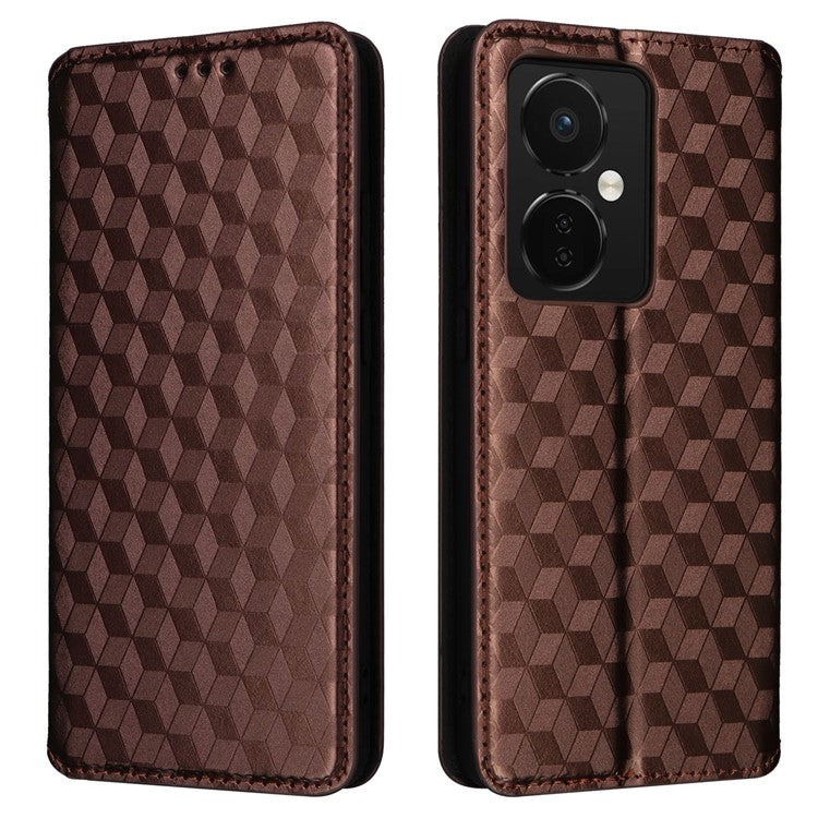 For Oppo K11 5G / OnePlus Nord CE3 5G Imprinted Rhombus Wallet Phone Case Dustproof PU Leather Stand Cover - Brown