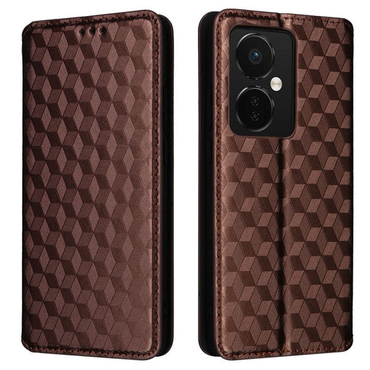 For Oppo K11 5G / OnePlus Nord CE3 5G Imprinted Rhombus Wallet Phone Case Dustproof PU Leather Stand Cover - Brown
