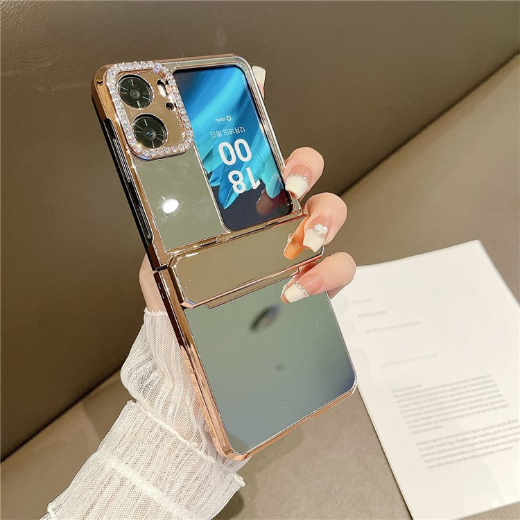 Mirror Surface Shockproof Case for Oppo Find N2 Flip 5G Hard PC Phone Case Rhinestone Decoration Phone Cover