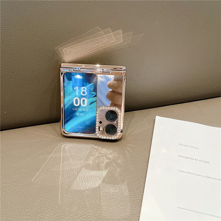 Mirror Surface Shockproof Case for Oppo Find N2 Flip 5G Hard PC Phone Case Rhinestone Decoration Phone Cover