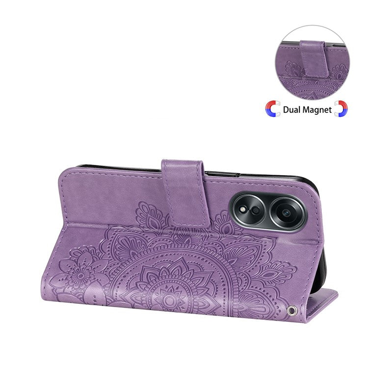 Wallet Stand Cover for Oppo A58 4G , Anti-Scratch Flower Imprint PU Leather Wallet Phone Case - Purple